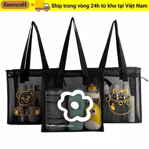 Túi Tote Đi Biển ESSENCEH, Túi Rửa Hoa Hoạt Hình, Di Động Có Dây Kéo Nylon Lưới Đeo Vai Túi Nữ