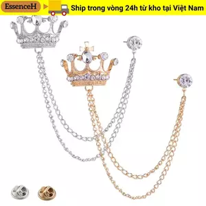 ESSENCEH 1 Chiếc Tua Rua Pha Lê Thổ Cẩm, Thổ Cẩm Dây Xích Kim Loại Tính Khí, Vương Miện Vintage Kim Cương Giả Ve Áo Nữ Đầm Nam Bộ Đồ