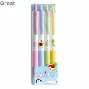GREA 4 Cái / bộ Bút Gel, Bút Bi Thiết Kế Chặn Màu Bút Bi, Loại Báo Chí Hoạt Hình Nhanh Khô Bút Viết Văn Phòng Trường Học