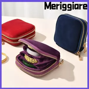 Dụng cụ sắp xếp trang sức MERIGGIARE, hai lớp có ngăn riêng biệt Túi đựng đồ trang sức di động nhỏ nhung mềm thanh lịch cho nhẫn, vòng tay & vòng tay