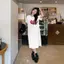 Áo thun ngắn tay cổ tròn thông thường Váy nữ phiên bản Hàn Quốc dáng rộng cỡ lớn Váy dài vừa phải Váy dài qua đầu gối hợp thời trang mùa hè