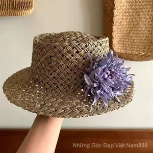Dòng Hoa Mùa Hè Sản Phẩm Mới Flat Top Niche Thời Trang Hàng Ngày Dali Đi Biển Kỳ Nghỉ Rỗng Ngọt Ngào Mũ Rơm Nữ