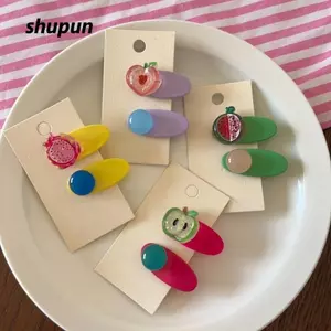 SHUPUN 2 Kẹp Tóc Trái Cây, Kẹp Tóc Thạch Nhiều Màu Sắc Bằng Nhựa, Kawaii Oval Y2K Đào Dâu Barrette Mũ