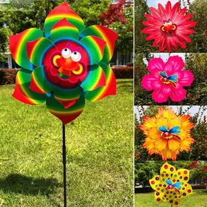 YOLOGO Hoạt Hình Nhiều Màu Sắc Cối Xay Gió Truyền Thống, Nhiều Phong Cách Xoay Gió Spinner, Mặt Cười Ong Đường Kính 38cm PVC Đứng Bãi Cỏ Hoa Pinwheel