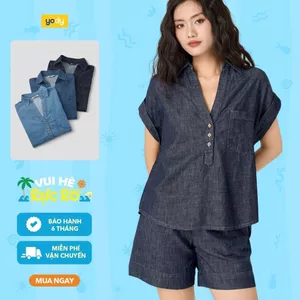 ⚡T5 199K⚡ Áo Sơ Mi Jeans Giấy YODY Tay Cộc Kẹp Gấu Thoáng Mát Thấm Hút Tốt WCSH25S022