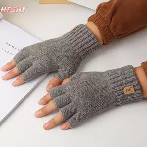 HFSHY Dệt Kim Thi Nhiệt Nửa Ngón Găng Tay Nam Nữ Mùa Đông Ngoài Trời Lái Xe Ngón Găng Tay Màn Hình Cảm Ứng Găng Tay VN