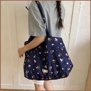 SQ11 2026 Mới Gấu Hoa Hai Mặt Túi Tote Hàn Quốc Dễ Thương Và Tươi Túi Đeo Vai Dung Tích Lớn