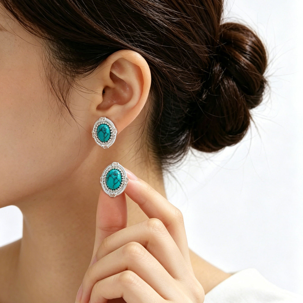 Bông tai ngọc lam màu xanh thanh lịch S925