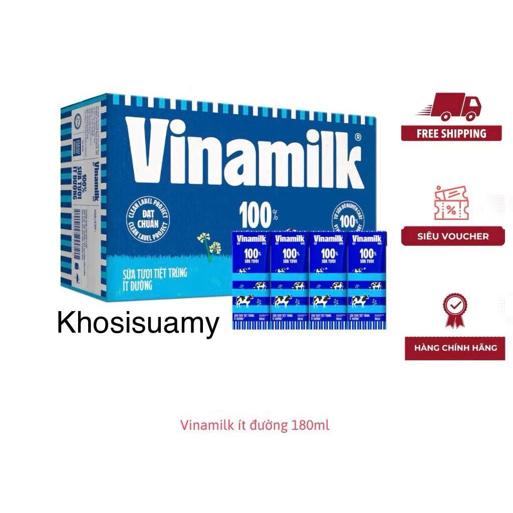 Thùng 48 hộp sữa tiệt trùng VINAMILK 100% Sữa Tươi ÍT ĐƯỜNG 180ml