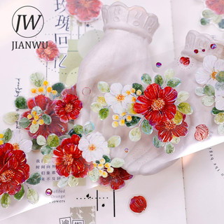 JIANWU 55mm * 5m Vintage Cây Hoa Phong Cảnh Chất Liệu Cắt Kéo Thêu Sò PET Băng Sáng Tạo DIY Tạp Chí Văn Phòng Phẩm
