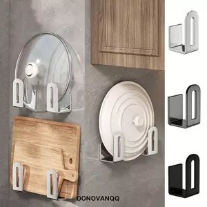 DONOVANQQ 2 cái / bộ Giá đỡ thớt, Giá đỡ thớt bằng thép không gỉ màu đen / xám / bạc, Giá đỡ nắp đậy tiết kiệm không gian treo tường Phòng tắm