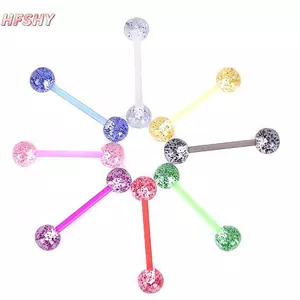 HFSHY 8 Cái / bộ Đầy Màu Sắc Lấp Lánh Acrylic Barbell Bóng Lưỡi Nhẫn Trang Sức Xuyên VN