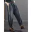 Mùa xuân thu 2026 Retro Đau khổ Màu sắc tương phản đến mắt cá chân Quần jean Harem co giãn eo cao Vỏ rộng thịt Phong cách phương Tây Phù hợp với quần cỡ lớn thông thường dành cho nữ