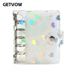 Vỏ chất kết dính GETVOW, Vỏ máy tính xách tay mờ bằng nhựa PVC, Họa tiết trái tim Laser A5 / A6 / A7 / M5 Vỏ kế hoạch có thể nạp lại dành cho học sinh