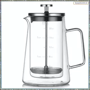 Máy pha cà phê French Press 650ml - Ấm đun nước trà thủy tinh Borosilicate tường đôi, Nồi cà phê gia đình có bộ lọc