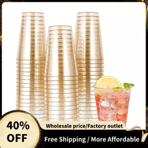 Bộ 50 Cốc Nhựa Vàng 10OZ, Cốc Nhựa Lấp Lánh Vàng Dùng Một Lần, Cốc Nhựa Trong Suốt Tumblers, Cốc Cưới Tiệc Ly