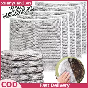 XUAN 5 / 10 Chiếc Vải Làm Sạch Dây Bạc Có Thể Tái Sử Dụng Polyester Chống Trầy Xước Ướt Khô Sử Dụng Cho Cốc Thủy Tinh Loại Bỏ Vết Bẩn VN
