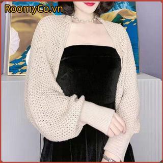 Áo len dệt kim ROOMYCO chống nắng, kèm khăn choàng lụa thanh lịch và áo smock dài tay đơn giản