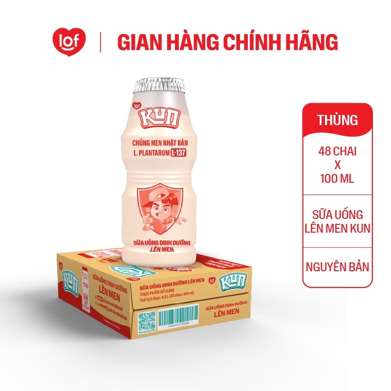 Sữa chua uống KUN dinh dưỡng lên men có đường thùng 48 chai x 100ml