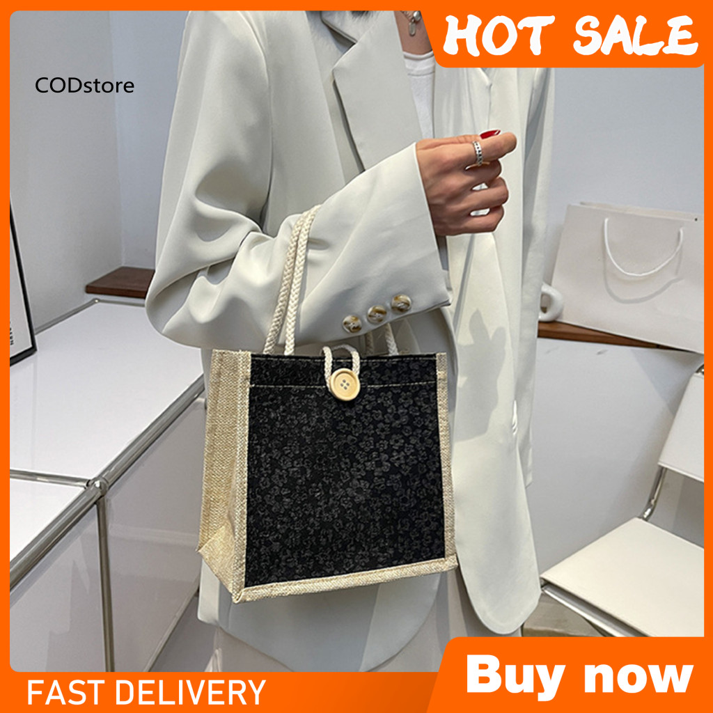 Túi xách vải lanh Cotton KDC Túi xách phong cách Boho Túi đeo vai sức chứa in hoa dành cho nữ – Túi xách tối giản đa năng hàng ngày để đi làm và mua sắm du lịch