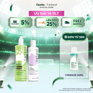 Bộ Dung Dịch Vệ Sinh Phụ Nữ Lactacyd Soft & Silky Dưỡng Ẩm 250ml + Sữa Tắm Gội Trẻ em Lactacyd Milky 5