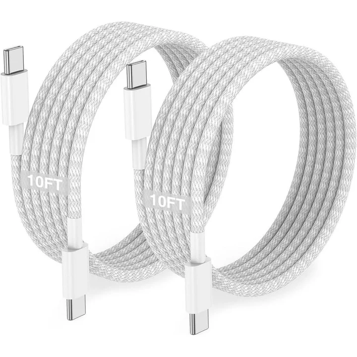 Cáp sạc nhanh USB C sang C dài 10ft, Dây sạc nhanh loại C sang C 60W cho Apple iPhone 17 Pro Max / 17 Air / 16 Pro / 15 Plus / MacBook Pro 2021 / 2020 / 2019 / 2018,12,9 / 11 inch / Mini /