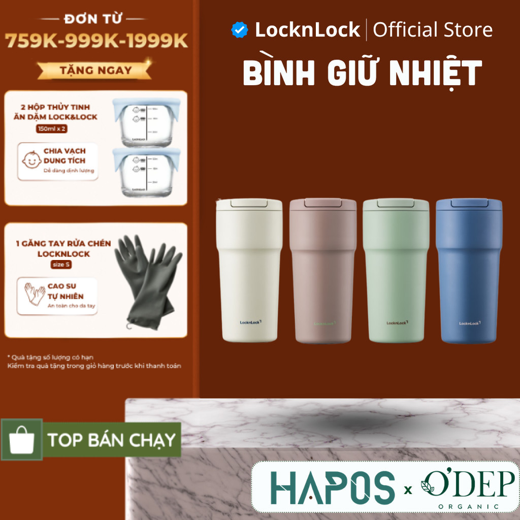 Bình giữ nhiệt LocknLock 550ml, thép không gỉ SUS304 One-touch Ceramic Tumbler LHC4130 - HAPOS LOF