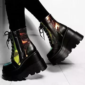 SIZE35-43, Giày bốt ngắn nữ, Giày bốt da mùa thu đông Giày đế bệt cao gót dành cho nữ Giày đế nêm siêu cao Giày nữ cỡ lớn, Giày bốt nữ