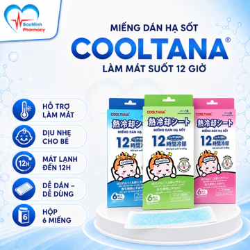 Miếng dán hạ sốt Cooltana cho bé - làm mát suốt 12 tiếng, giúp hạ nhiệt nhanh, giảm sốt -