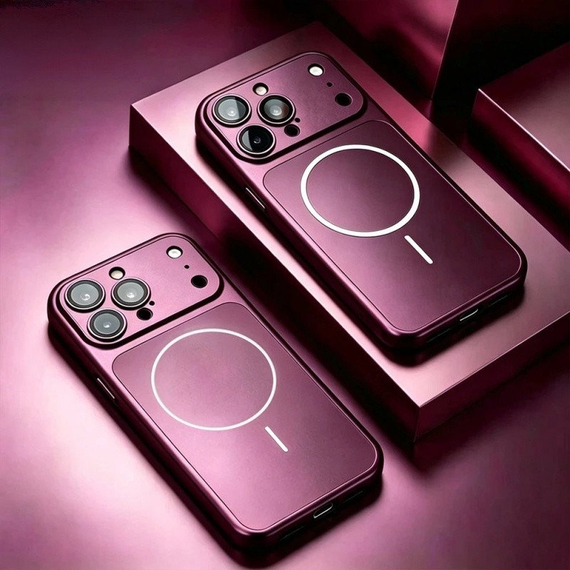 Ốp Điện Thoại Dark Cherry Matte Cho IPhone 18 Pro Max 17 16 15 14 13 Pro Max 17Pro Ốp Lưng Sạc Không Dây Từ Tính Có Vỏ Ống Kính Máy Ảnh Bảo Vệ Chống Sốc Ốp Lưng Cứng