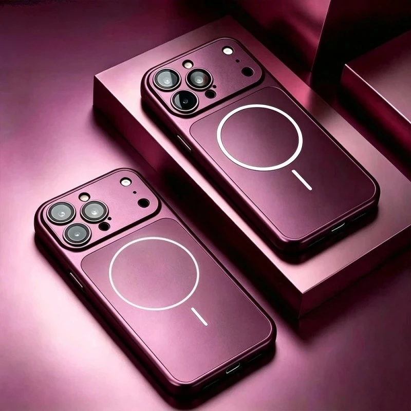 Ốp Điện Thoại Dark Cherry Matte Cho IPhone 18 Pro Max 17 16 15 14 13 Pro Max 17Pro Ốp Lưng Sạc Không Dây Từ Tính Có Vỏ Ống Kính Máy Ảnh Bảo Vệ Chống Sốc Ốp Lưng Cứng