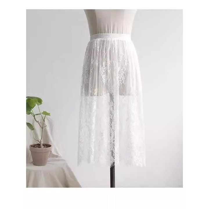 chân váy ren váy ngắn nữ Váy một lớp lưới chân váy sườn xám nữ phối bên trong váy trong suốt phối bên ngoài váy ren dài vừa mặc bên ngoài xuân hè