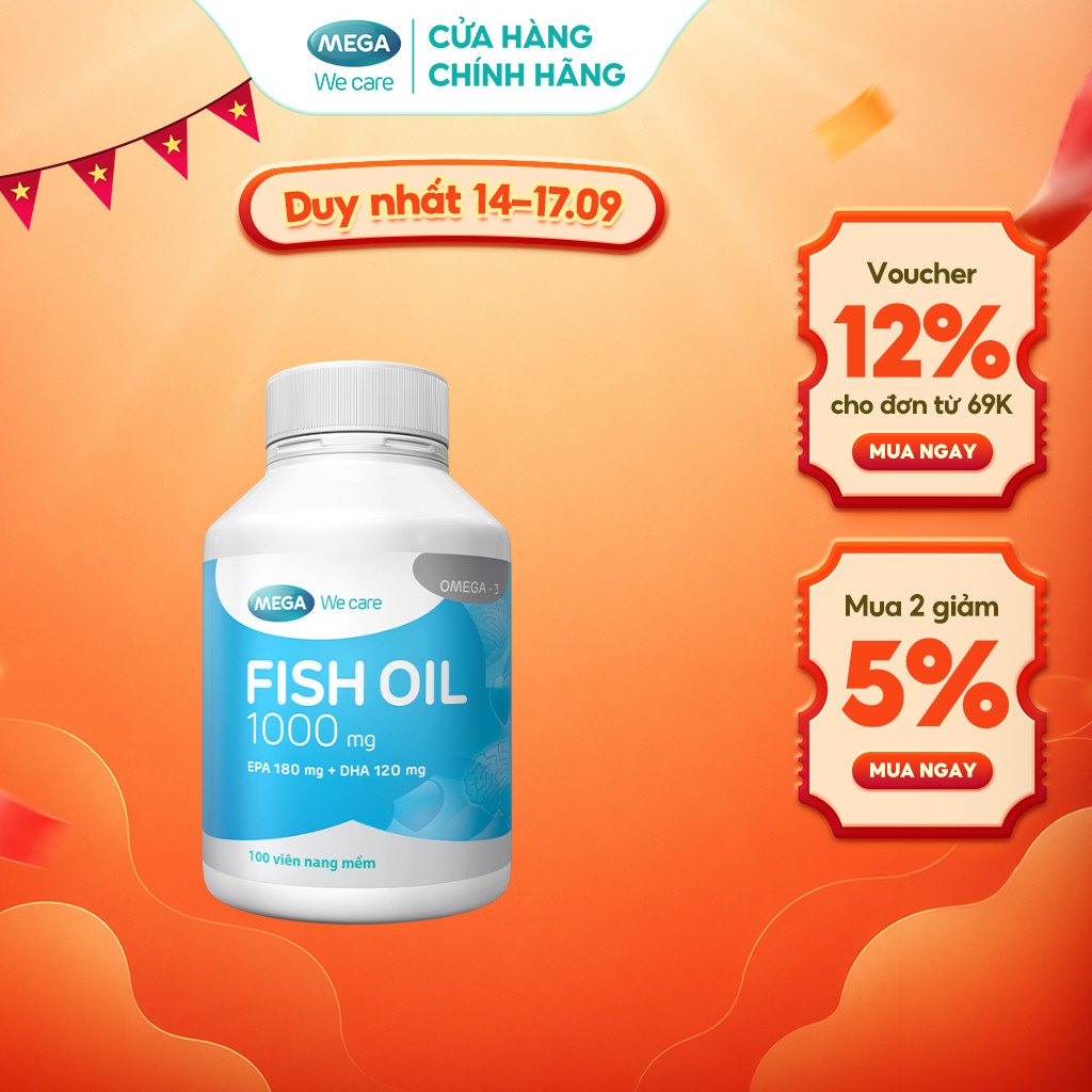 Viên uống dầu cá Omega 3 Mega We Care Fish Oil hỗ trợ thị lực và não bộ, bổ sung DHA và EPA (100 viên) – TPBVSK