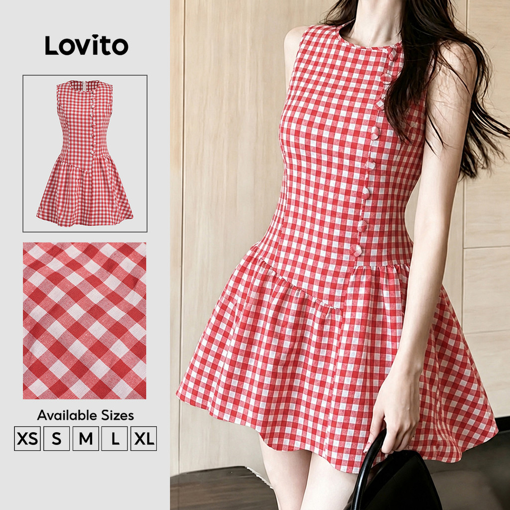 (New Arrival) Lovito Váy nữ màu kaki thanh lịch không đối xứng cúc cài mùa xuân/hè DRK8P2D1057