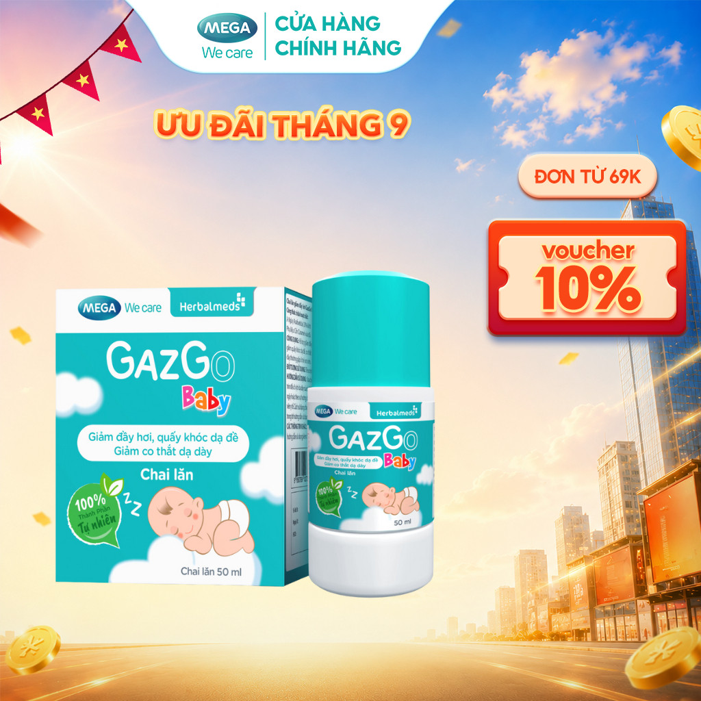 Chai lăn giúp giảm đầy hơi, quấy khóc dạ đề cho trẻ sơ sinh Mega We Care Gazgo Baby (50ml)