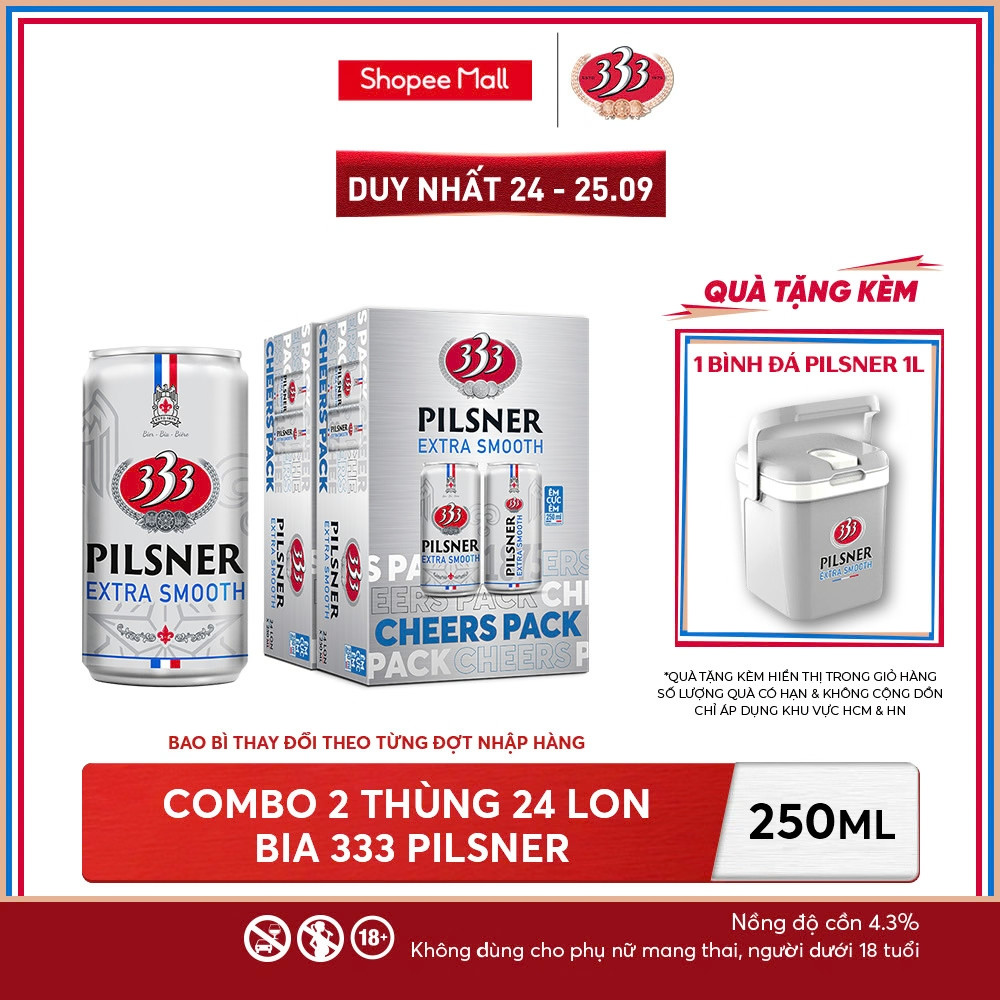 Nồng độ cồn 4.3% - Combo 2 Thùng 24 Bia 333 Pilsner 250ml