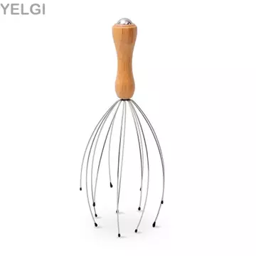 Máy mát xa đầu YELGI, Tay cầm bằng gỗ Máy mát xa da đầu dây kim loại linh hoạt, Đầu tròn tiện lợi Tám khung móng vuốt Đầu mịn Công cụ thư giãn da đầu tại nhà Giảm căng thẳng