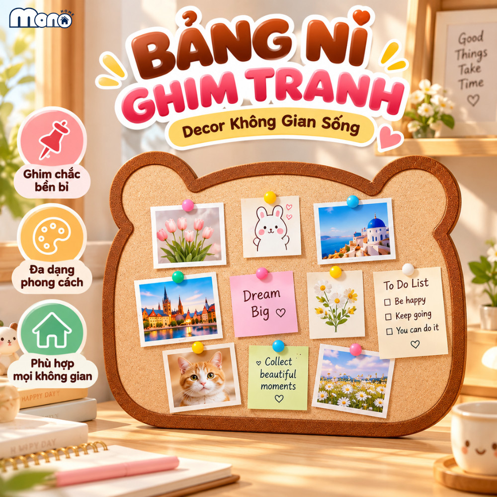 Bảng Ghim Nỉ Dán Tường Hình Gấu Decor Bàn Học, Bảng Ghim Ảnh, Ghi Chú, Nhắc Lịch Tặng Kèm Miếng Dán