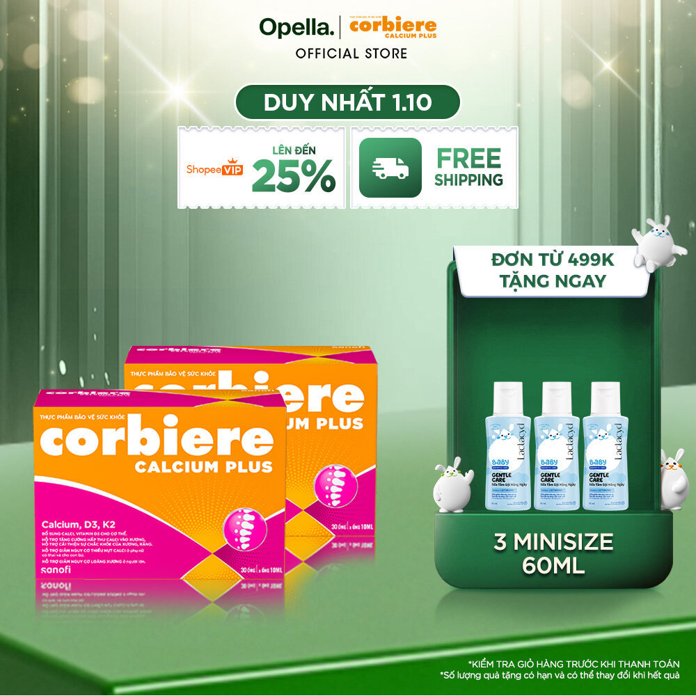 Bộ 2 Thực phẩm bảo vệ sức khỏe Corbiere Calcium Plus Mới - Canxi hữu cơ + D3