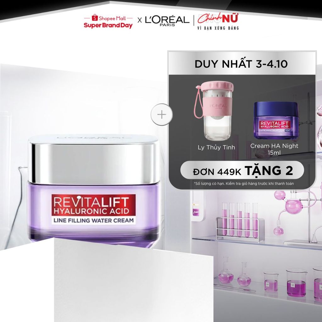 Kem dưỡng siêu cấp ẩm, giúp làm căng mượt da và giảm nếp nhăn L'Oreal Paris Revitalift 1.5% Hyaluronic Acid 50ml