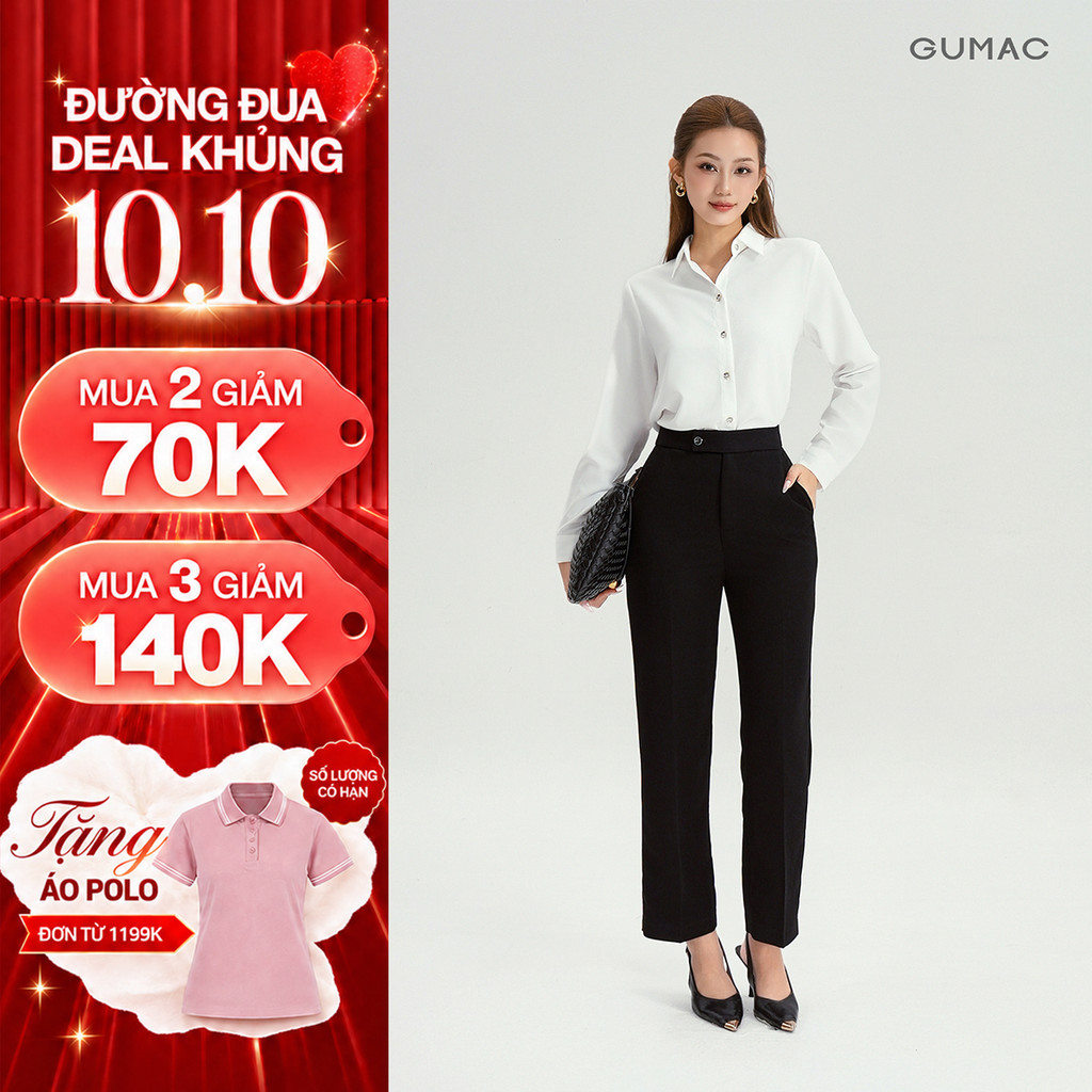 [NHẬP MÃ AFFOVAG GIẢM 99K] Quần Ống Đứng Nữ 95cm GUMAC Quần Tây Lưng Cao Quai Dê Chất Tuyết Mưa LQF0626 - LQG09097
