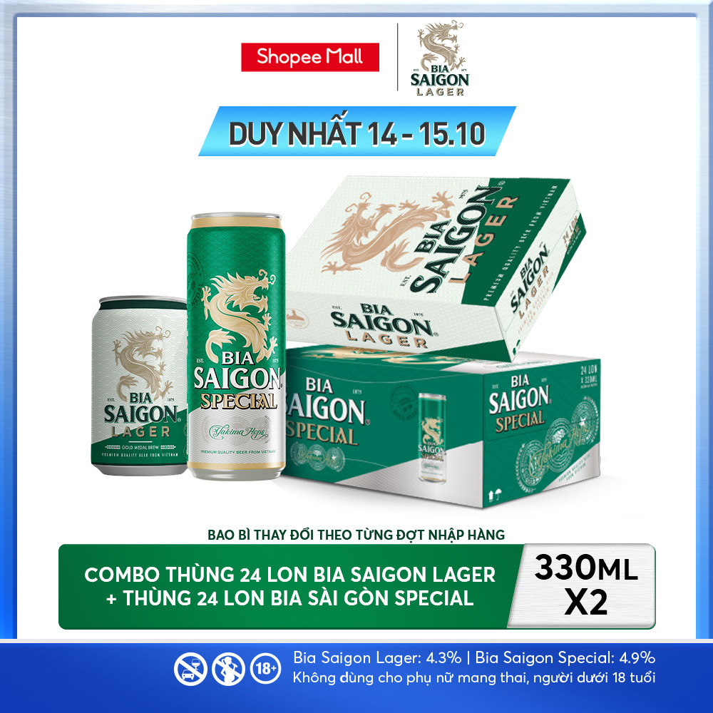 Nồng Độ Cồn 4.3% - Combo 1 Bia Saigon Lager 330ml + Nồng Độ Cồn 4.9% - 1 Bia Saigon Special 330ml