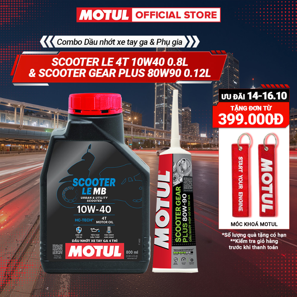 Combo Dầu nhớt xe tay ga MOTUL SCOOTER LE 4T 10W40 0.8L và Dầu hộp số xe tay ga MOTUL SCOOTER GEAR PLUS 80W90 0.120L