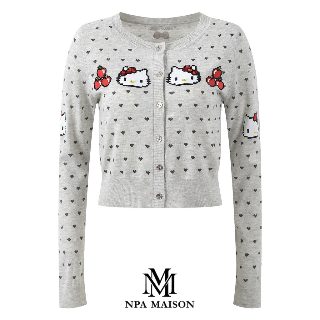 NPA MAISON Áo Cardigan Nữ Len Pha Dệt Hình Mèo Trái Tim Cổ Tròn Tay Dài ...