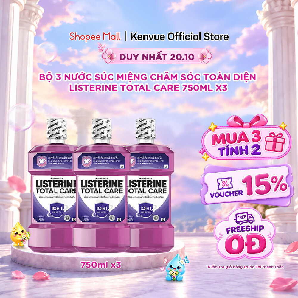 [MUA 3 TÍNH TIỀN 2] Combo 3 Chai Nước súc miệng Listerine Total Care 750ml/ chai