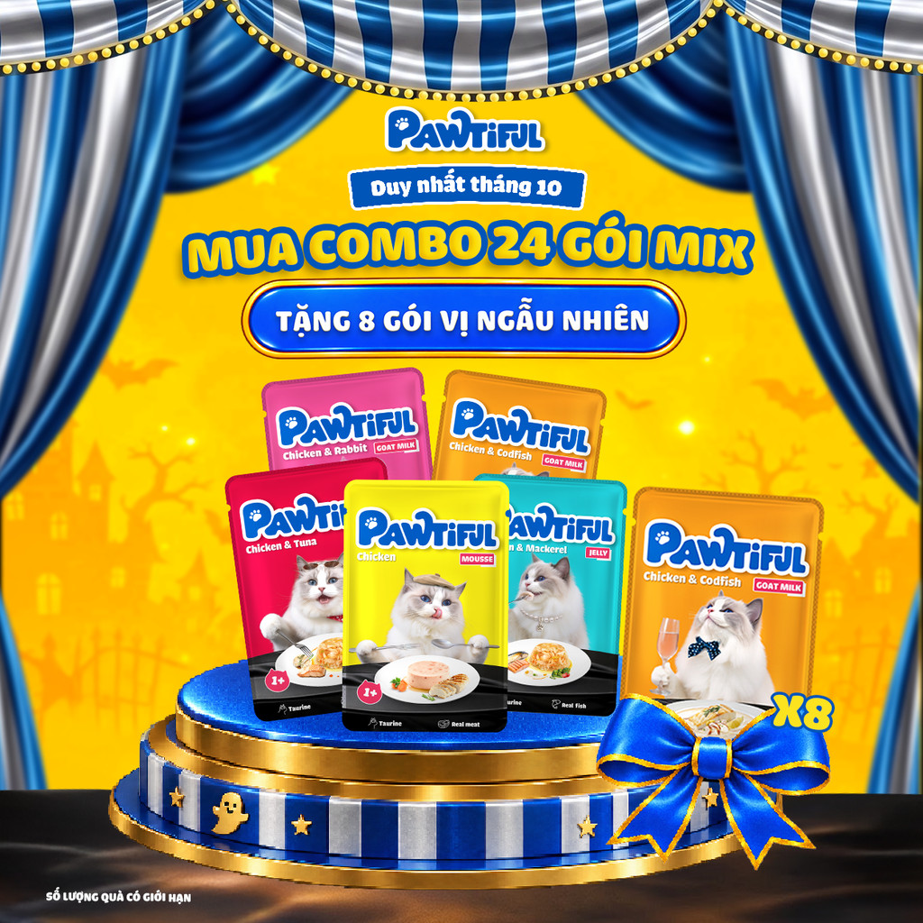 [MUA 24 TẶNG 8] Combo 24 gói Pate cho mèo Pawtiful Mix vị 70g x24