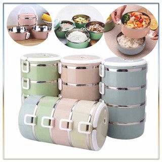 Hộp Đựng Cơm Văn Phòng Giữ Nhiệt 4 Tầng, Cặp Lồng Đựng Cơm Bằng Lúa Mạch Lõi Inox Cao Cấp Tiện Dụng kèm đũa muỗng