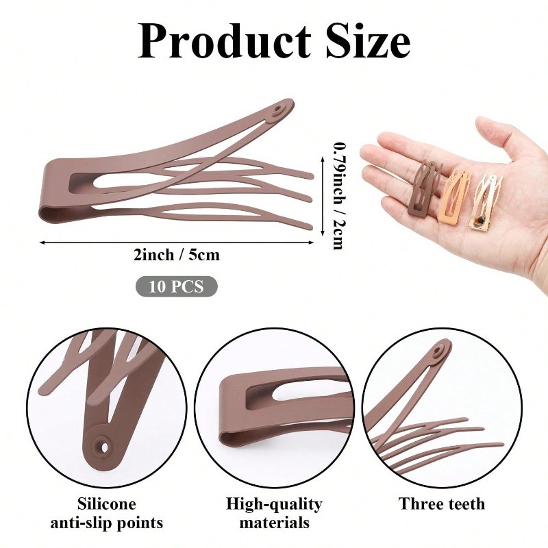 5 Chiếc Kẹp Thị Giác Kim Loại Barrettes Đen Nâu Bạc Kaki Vàng Cho Nữ Phụ Kiện Tóc