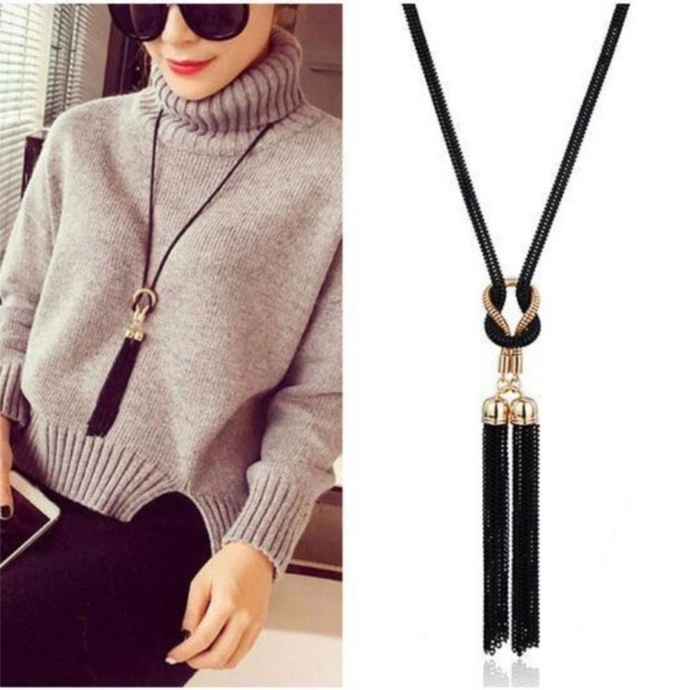 Dây chuyền áo len TRACELIOIAN, Dây chuyền đơn giản tua rua dài, Dây chuyền hợp kim chất lượng cao dành cho nữ