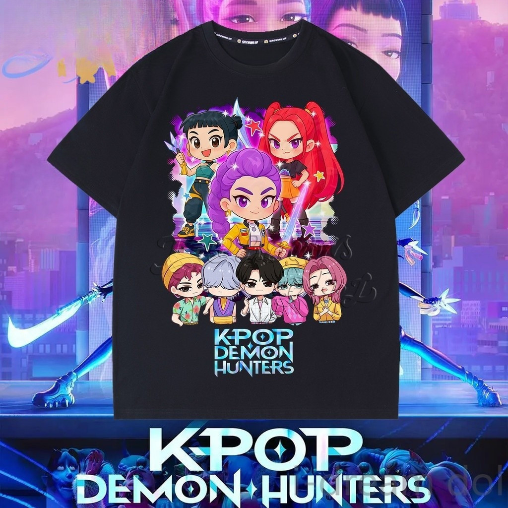 2025 Quần Áo Trẻ Em Mới Huntrix Anime kpop Họa Tiết Xu Hướng Áo Thun Tay Ngắn Bé Trai